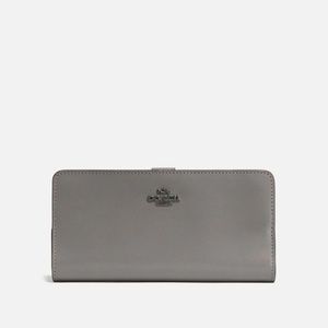 Coach Refined Calf Leather Skinny Wallet - Grey with Black Logo